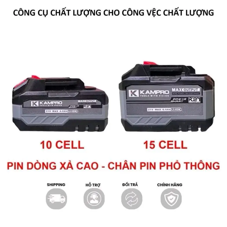 Pin 10 - 15 cell KAMPRO Pin Xám _ CHÂN PIN M21 _ vỏ pin ABS -  Bảng mạch to chống ngắt tải _chuyên cho máy rút lõi _ bulong 0