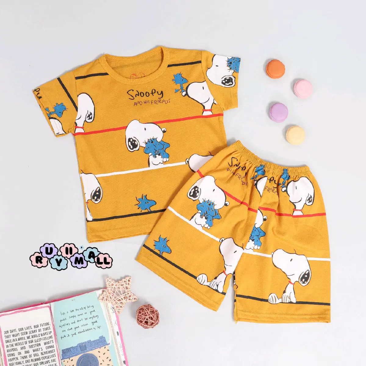 RuyiiMall (SETCEL SNOOPY) Setelan Kaos Pendek Anak Motif Snoopy | SETELAN PENDEK ANAK / PAKAIAN ANAK LAKI LAKI / SETELAN ANAK