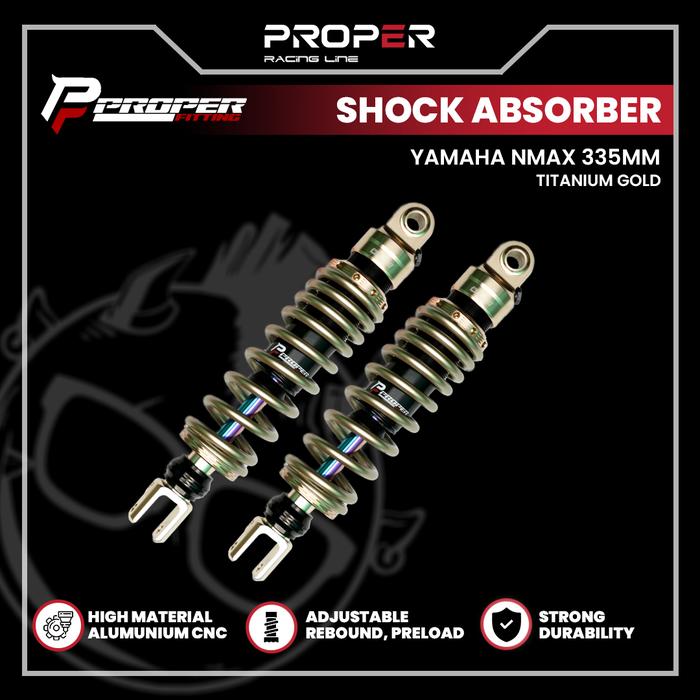 Gambar SHOCK ABSORBER YAMAHA NMAX 335MM PROPER RACING LINE - TITANIUM GOLD dari Proper Racing Line Kota Administrasi Jakarta Utara 5 Tokopedia