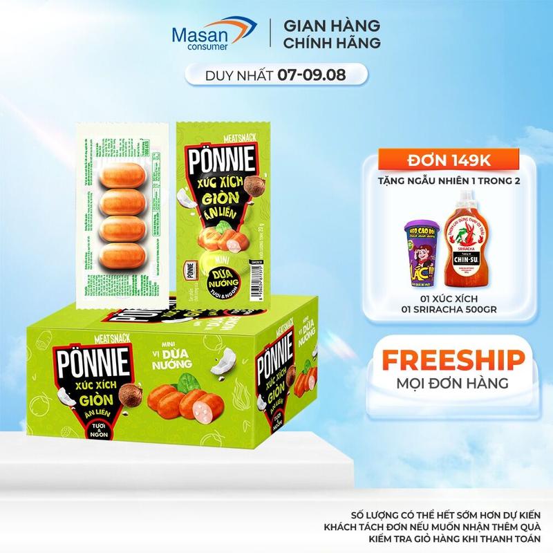 Xúc Xích Giòn Ponnie Sụn Vị Dừa Nướng Ăn Liền Hộp 20 Cây 20g