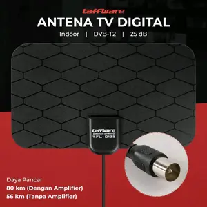Taffware Antena TV Digital Indoor DVB-T2 25dB Grid Jack Male Plug TFL-D139 dengan Daya Pancar 80 km Dengan Amplifier dan 56 km Tanpa Amplifier