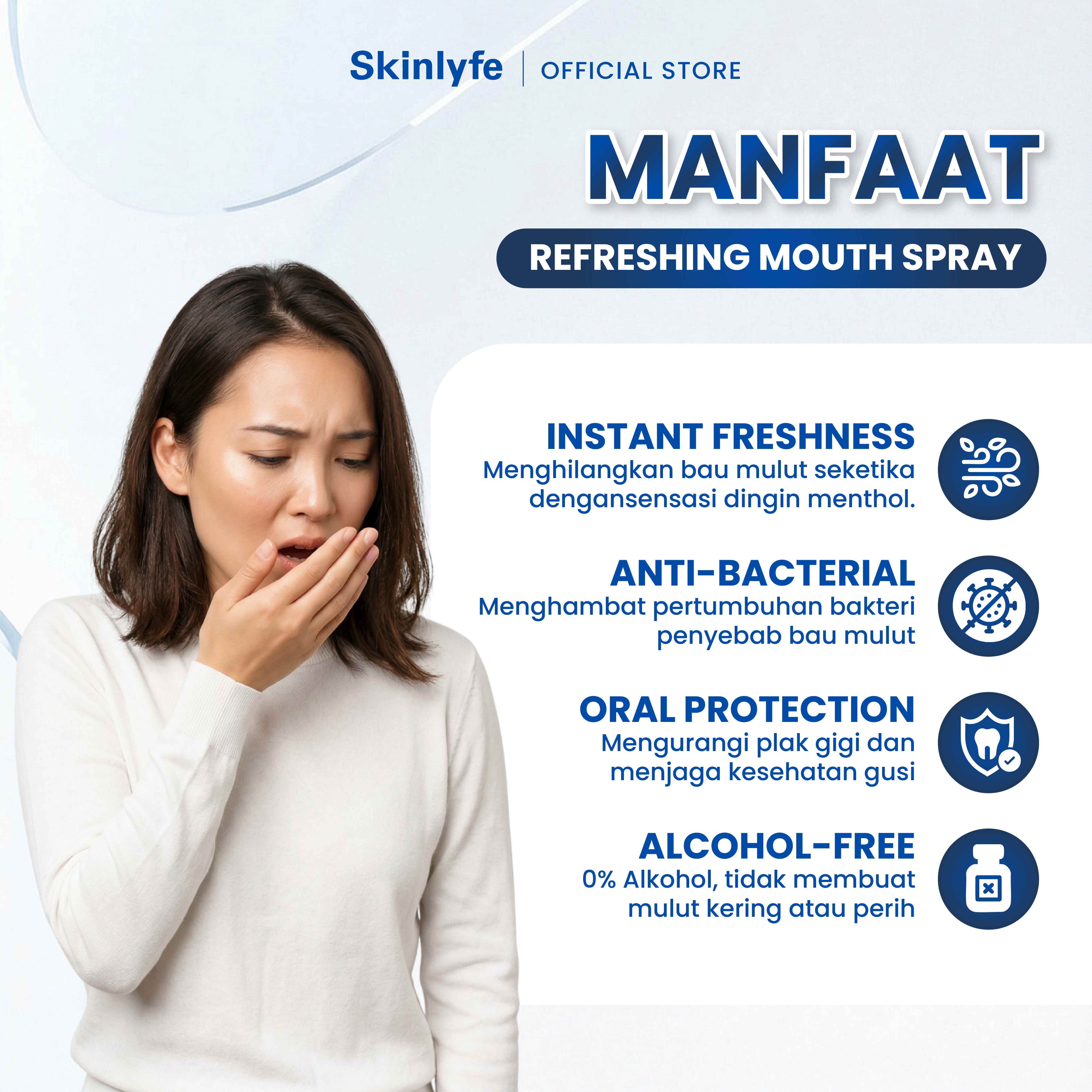 Skinlyfe Mouth Spray Penghilang Bau Mulut Dan Nafas Semprot Mulut Parfum Mulut Liquid Pewangi Mulut Sugar Free Spray Bau Mulut Paling Ampuh Gusi Menthol Penyegar Skinlyfe Mouth Spray Penghilang Bau Mulut Dan Nafas Semprot Mulut Parfum Mulut Liquid Pewangi Mulut Sugar Free Spray Bau Mulut Paling Ampuh Gusi Menthol Penyegar