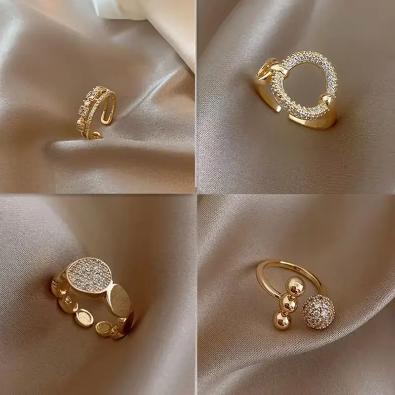 Nhẫn Thép Không Gỉ, Dành Cho Phụ Nữ, Màu Vàng Kim, Trang Sức Cặp Đôi, Phụ Kiện Thẩm Mỹ, Có Thể Điều Chỉnh, Phong Cách Punk, Dập Nổi, Nhẫn Rộng Rỗng