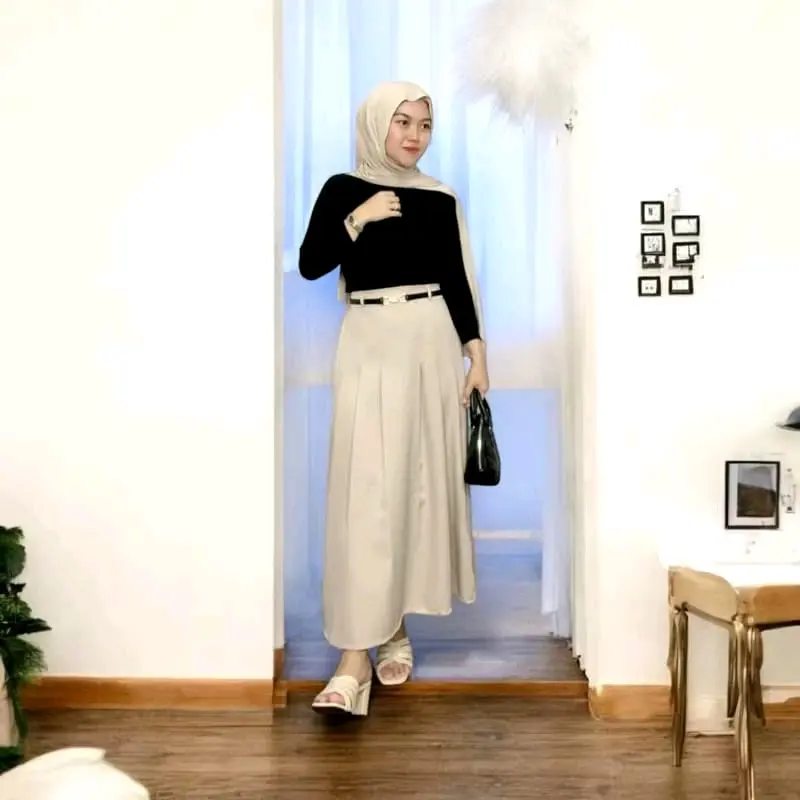 TITIKSTORE.ID-Joy Skirt-rok flare Wanita Korean Style- Bahan semiwoll lokal_Model Panjang & Midi Bawahan Cewek Maxi