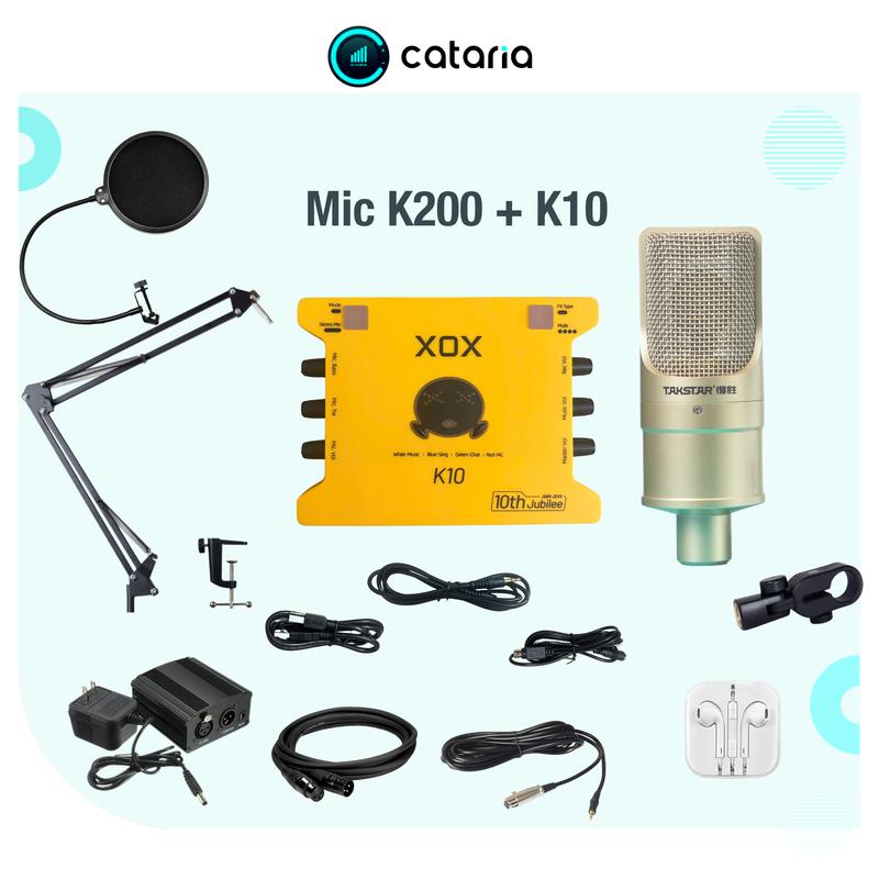 Bộ Mic Hát Livestream Thu Âm Takstar Mic PC K200 và Sound Card XOX K10 Cataria - Tặng Đèn Live Và Tai Nghe
