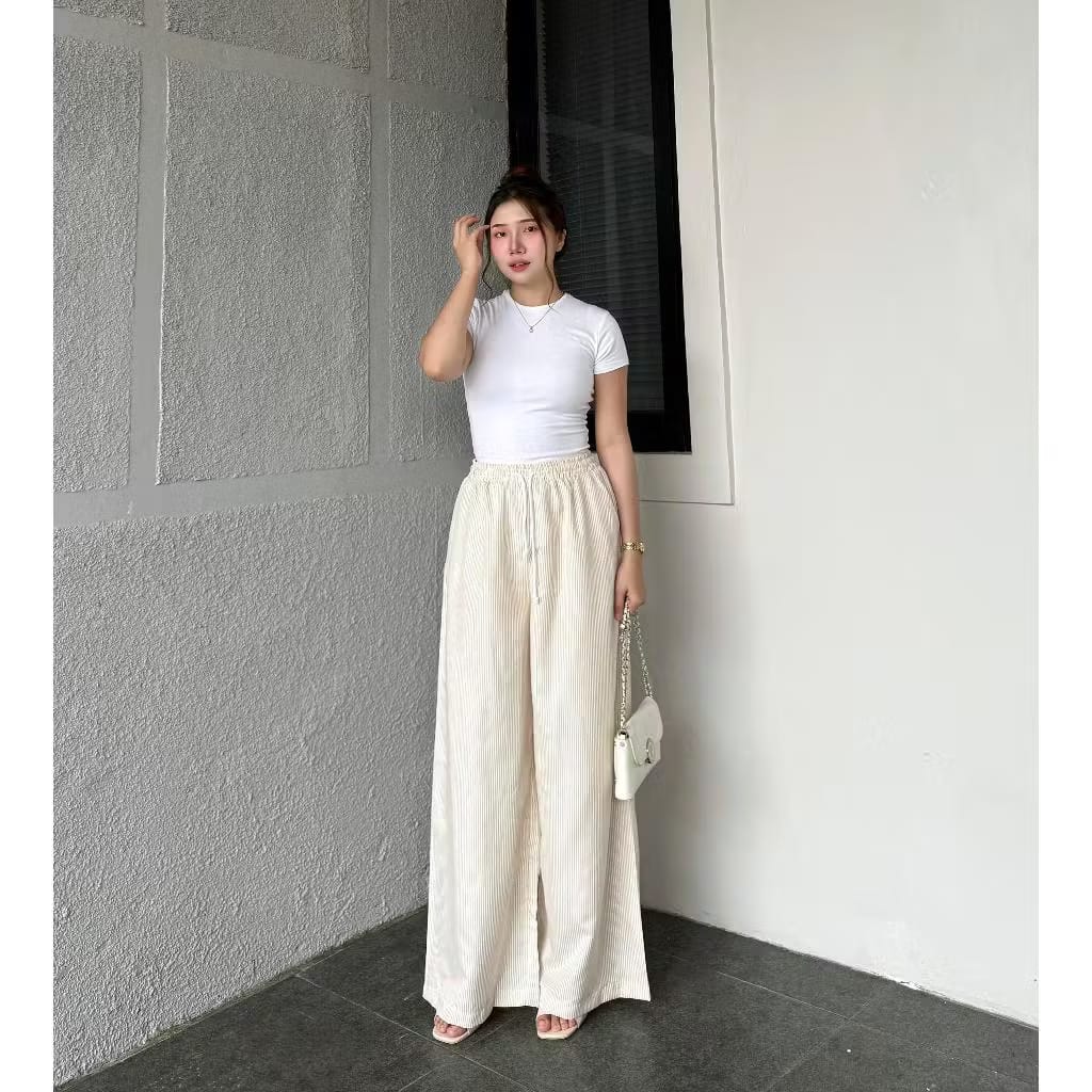 Celanakulot - Everyday Pants - Strip Pants - Salur Motif Kecil - Celana Panjang Wanita Baggy Kantor Kuliah - Kulot Pinstripe