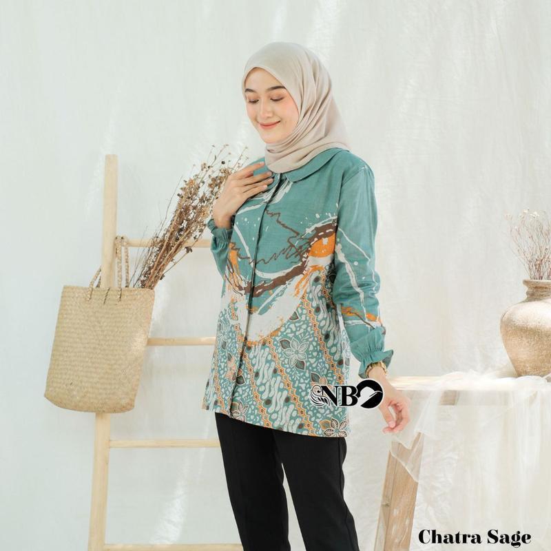 Blouse kantor modern Batik Wanita Lengan Panjang Batik Couple seragam chatra CPN 4