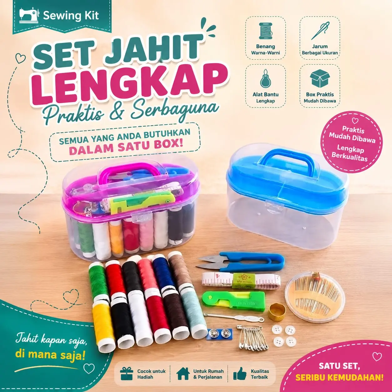 Set Alat jahit set peralatan 8 BENANG JARUM lengkap Sewing box