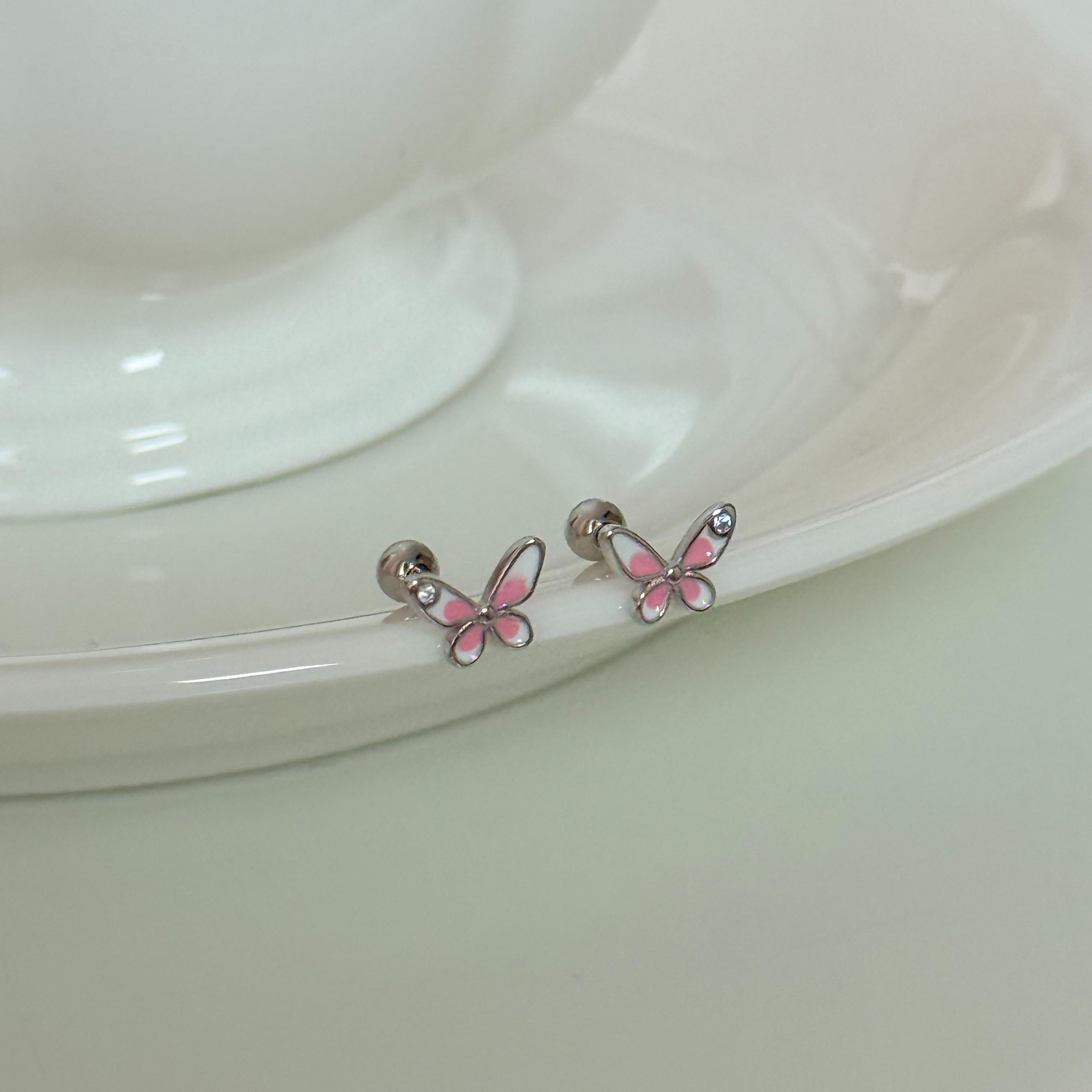 Suwan.na.shop ต่างหู ต่างหูจิว ผีเสื้อชมพู