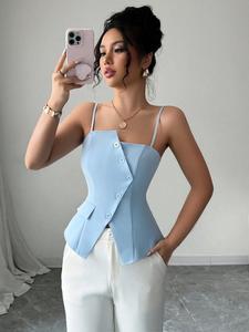 Nueva top halter asimétrica multicolor, elegante y versátil, para oficina y uso casual, efecto adelgazante con ajuste en la cintura, tank top de moda