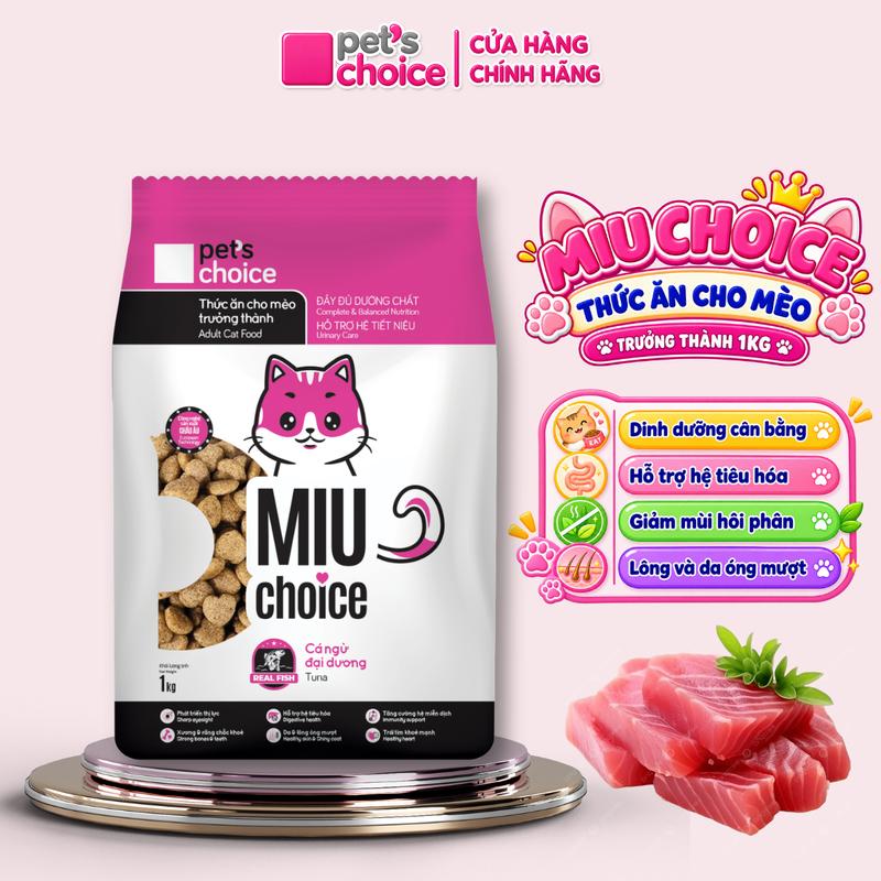 Hạt cho mèo 1kg MIU CHOICE độ đạm 20% Hương vị Cá ngừ