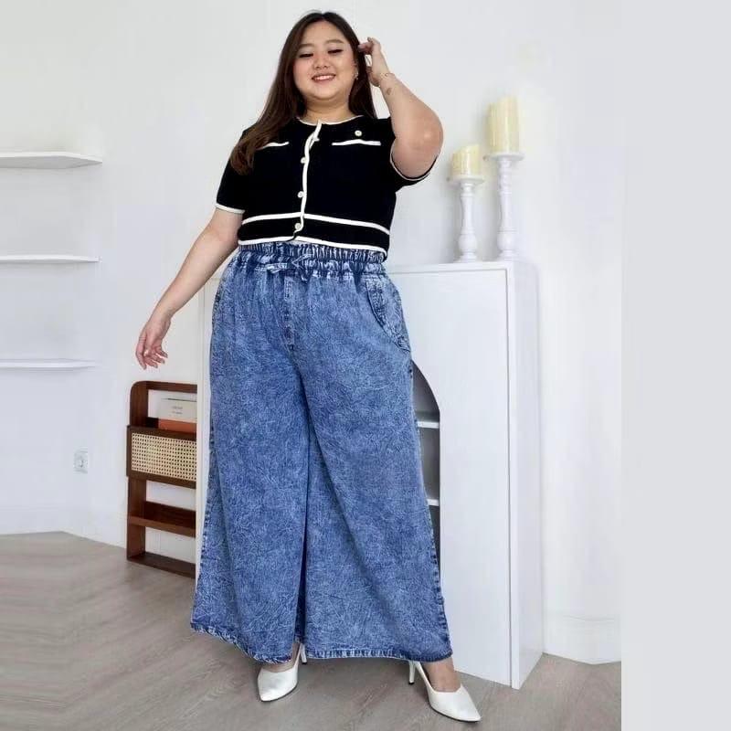 Celana Panjang Kulot Jeans Wanita Bb 65kg Maxx Denim Jeans Premium Pinggang Full Karet Nyaman Simple 5