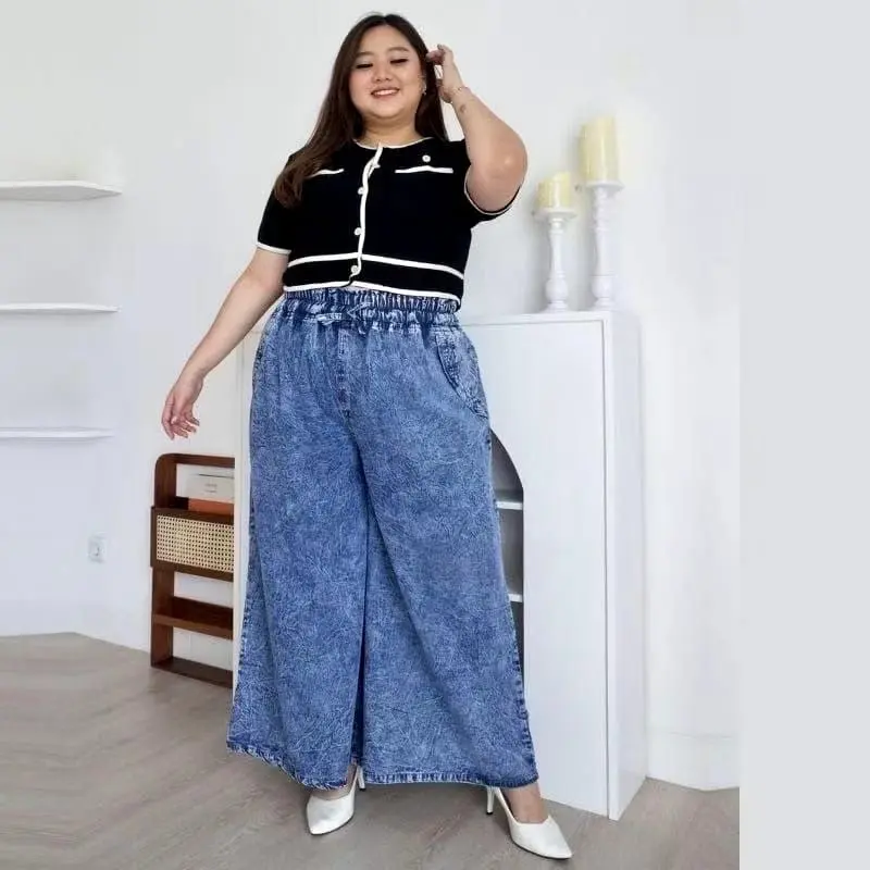 Celana Panjang Kulot Jeans Wanita Bb 65kg Maxx Denim Jeans Premium Pinggang Full Karet Nyaman Simple 4