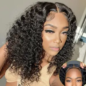 Wear and Go Glueless Wig Kinky Curly HD Lace Closure Wigs Short Curly Bob Lace Front Wigs Human Hair for Beginners Bob Wigs 180%