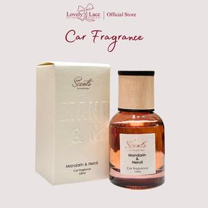 Lovely Lace Minyak Wangi Kereta Botol Kaca Pereka (CAR PERFUME Designer Glass Bottle) 100ml Penyegar Udara Mewah Untuk Kereta Keluarga, Van, Lori, Kenderaan, Bas Pelancongan, ruang peribadi. Aksesori Automotif Minyak Wangi Asal Initial.