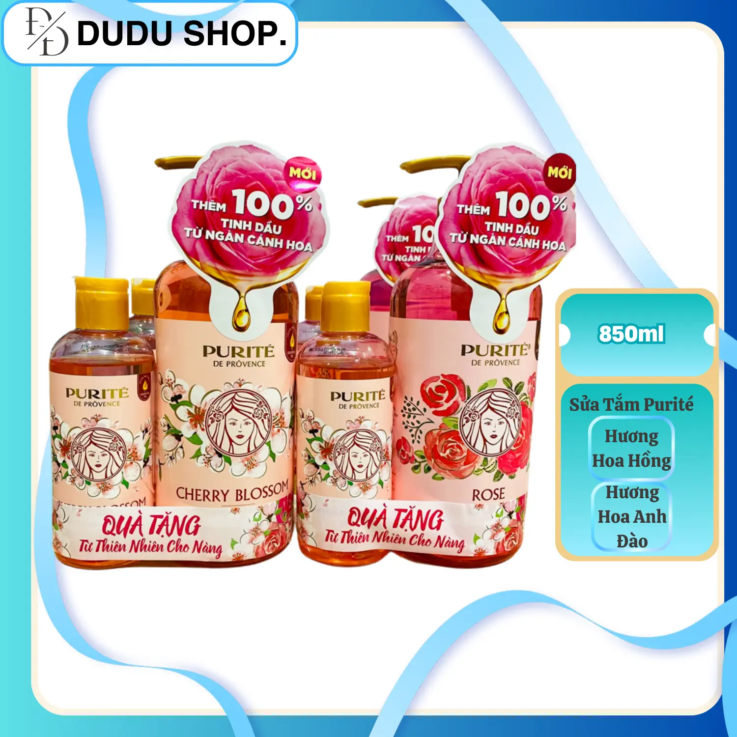 Sữa Tắm Purité hương Hoa Hồng/Anh Đào( CHAI 850ML+ QUÀ TẶNG 250ML)