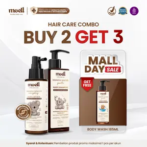 BUY 2 GET 3 Moell Hair Care deals! - Hair Lotion 100gr & Shampoo 185gr FREE Body Wash 185gr - Menumbuhkan & Melebatkan Rambut Bayi & Anak - Panax Ginseng,Kemiri, Biotin - Skincare Bayi Formulasi Dokter- Perawatan Rambut Bayi dan Anak