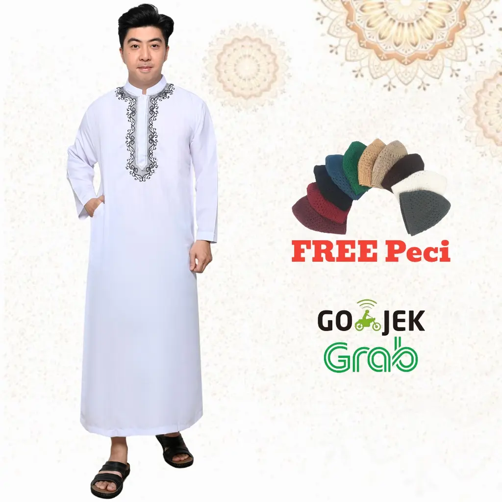 Termurah Jubah Gamis Pria Dewasa Putih Panjang Bordir Bk Free Peci