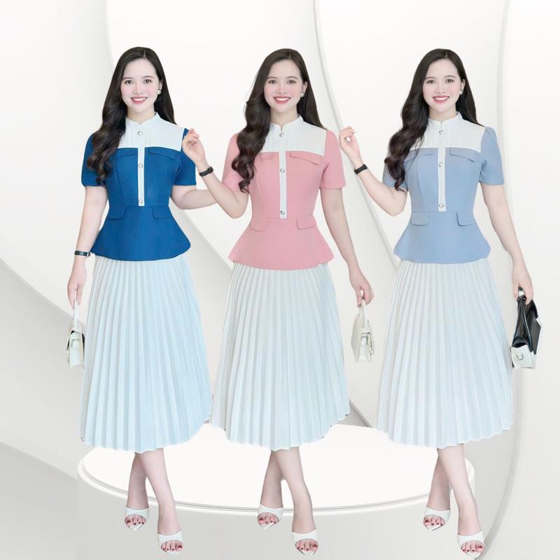 Áo thiết kế KHÔNG KÈM VÁY Nhật Vy Boutique dáng peplum cổ phối xếp ly phù hợp đi dự tiệc công sở bigisze văn phòng đám cưới tặng quà cho mẹ người yêu chất lụa hàn màu đen trắng xám nâu hồng xanh đen - D3288