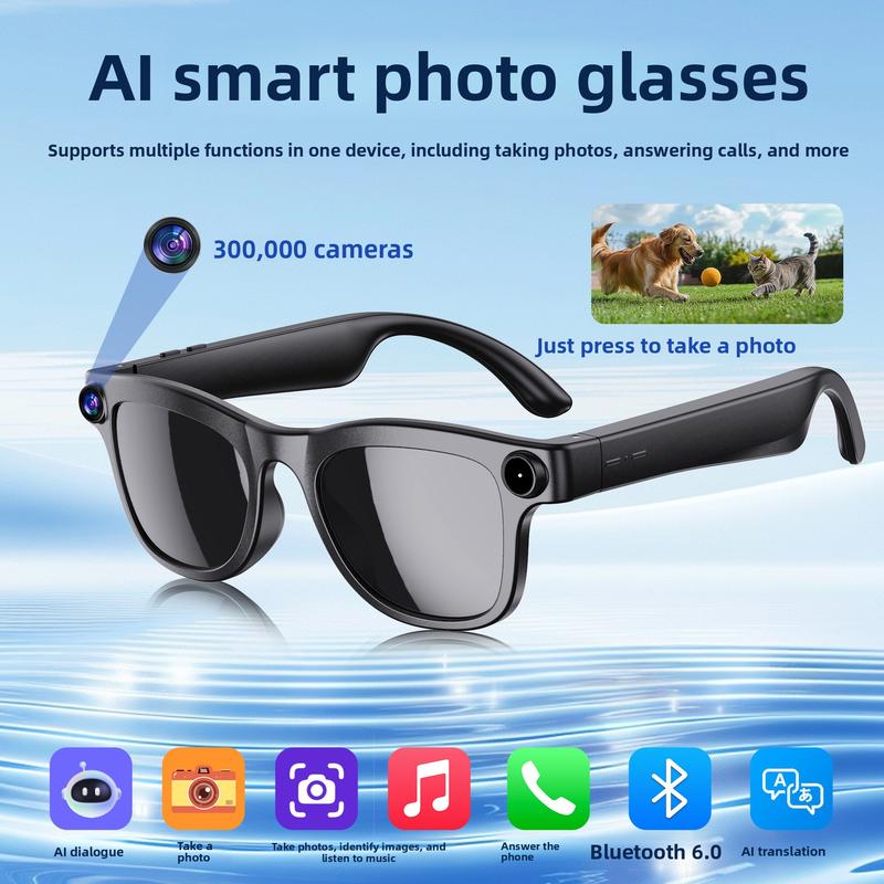 Kính thông minh Bluetooth JM91 với camera, chức năng dịch thuật bằng AI, gọi không dây và bảo vệ khỏi ánh nắng cho hoạt động đạp xe ngoài trời.