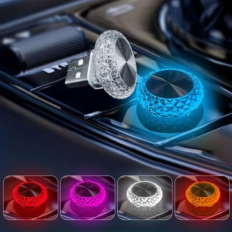 4pc Car Atmosphere Lights, Colorful Flash Lights In The Car, Warm Light Does Not Hurt The Eyes, Universal USB Night Light, Car Lights, Colorful LED Lights