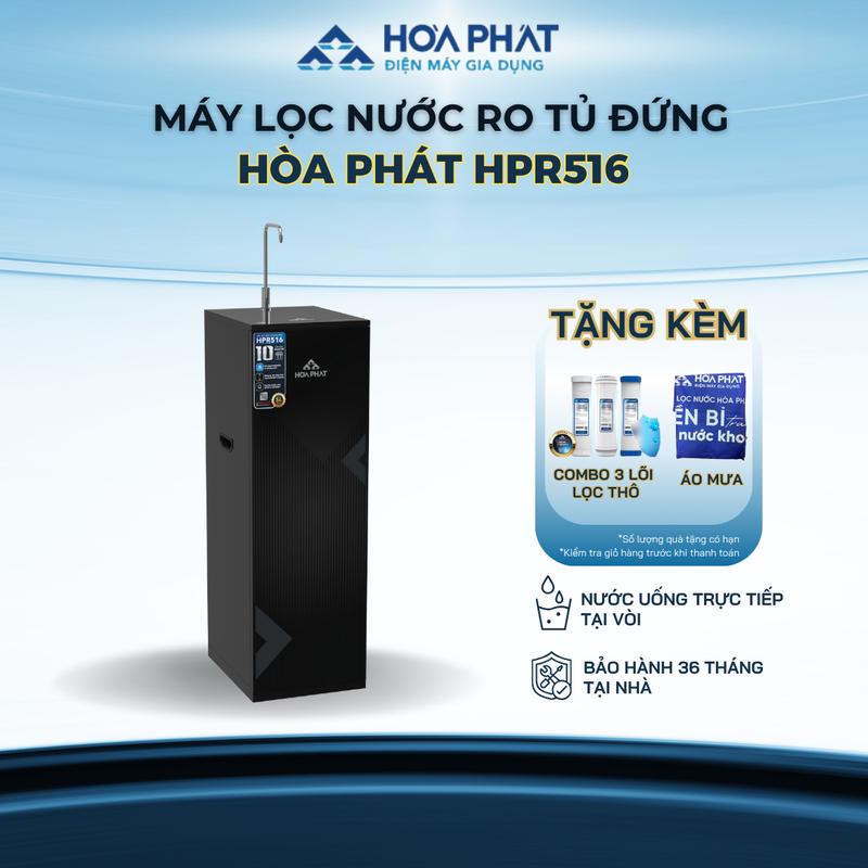 Tặng Combo lõi lọc thô + Áo mưa Máy lọc nước RO tủ đứng Hoà Phát HPR516 - 10 cấp lọc Nước uống trực tiếp tại vòi Lưu lượng lọc Bảo hành chính hãng 3 năm
