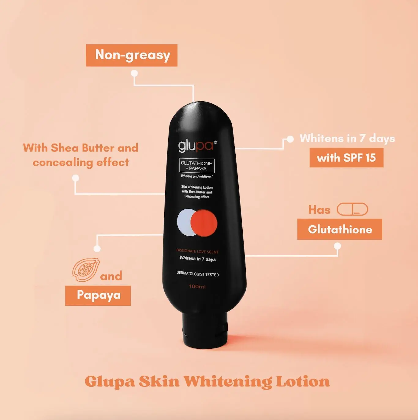 Glupa Skin Whitening Lotion 100ml - Glutathione & Papaya Formulation