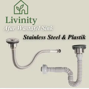 Afur Bak Cuci Piring Wastafel Selang Afur Stainless Steel SUS 304 Saringan Pipa Drain 1-1/2" Fleksibel