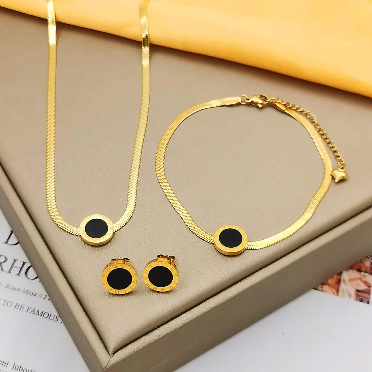 Fashion Simple Elegant Roman Numerals Stainless Steel Necklace Set For Women Girl Clavicle Choker Shell Pendant Trendy Jewelry Set Gift
