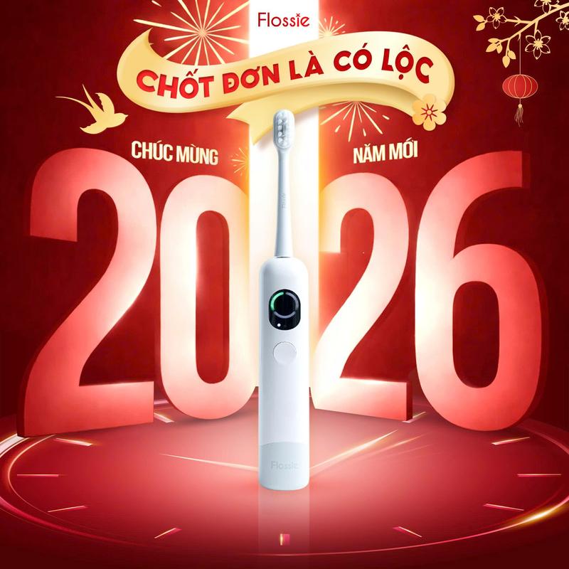  Bàn Chải Flossie HyperWave - Bàn Chải Điện Công Nghệ Sóng Âm Sonic Dual-Motion 45.000 nhịp chải phút Quét 60° - Thân Máy UV Kháng Khuẩn Chống Nấm Mốc | TẶNG Tặng 1 túi tết bộ lì xì móc khóa tết lịch mini lược massage | BẢO HÀNH CHÍNH HÃNG 12 THÁNG 