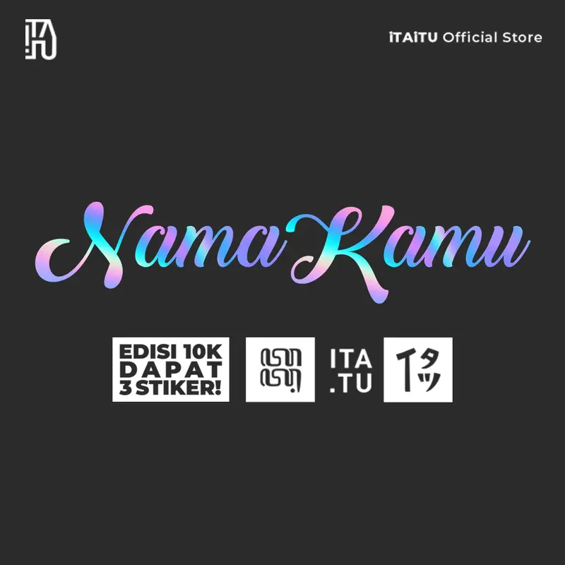 (10RB Isi 3) iTAiTU - STIKER CUTTING CUSTOM NAMA FONT HOLOGRAM REFLEKTIF Hitam Putih Sticker Car 7