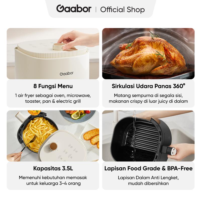 Gaabor Air Fryer 3.5L Mesin Penggorengan Tanpa Minyak Low Watt Multifungsi Serbaguna / AF-35M02A 3