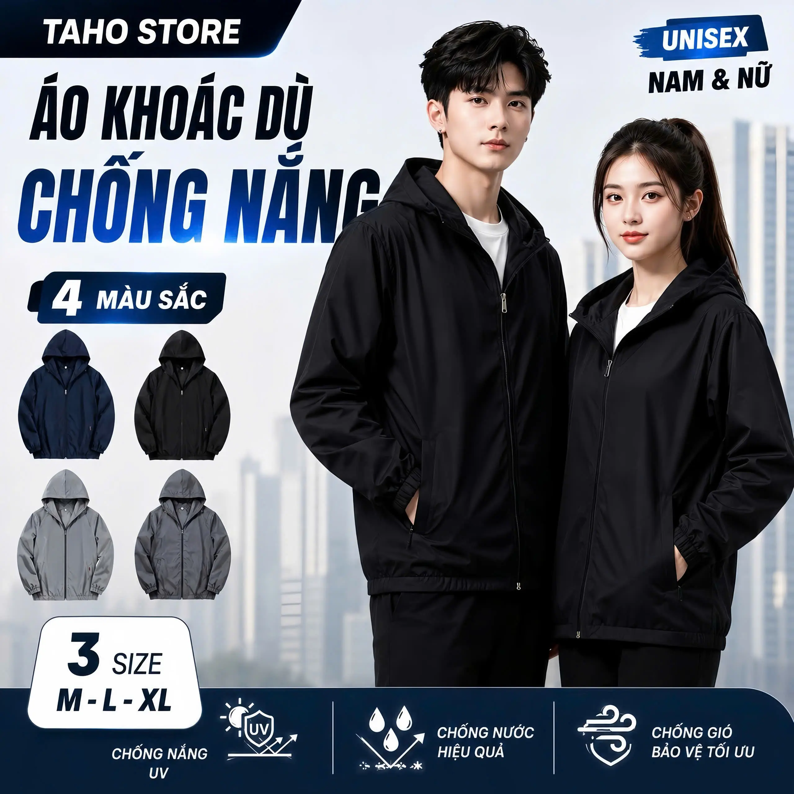 Áo Khoác Dù 2 Lớp Chống Nắng, Chống Gió, Kháng Tia UV Nam Nữ Basic Nón To TAHO. Menswear Jacket Có Túi