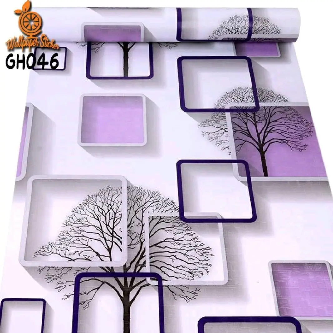 Wallpaper Stiker Dinding Motif Kotak Pohon Pvc Grade A