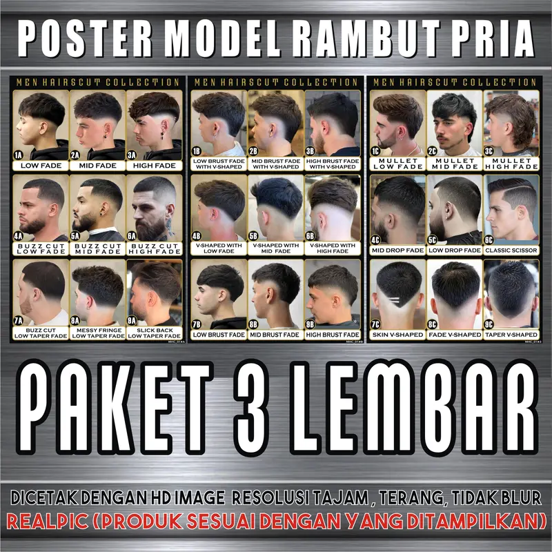 Poster Model Rambut Pria Terbaru Pangkas Rambut, Barber Shop, Salon 0