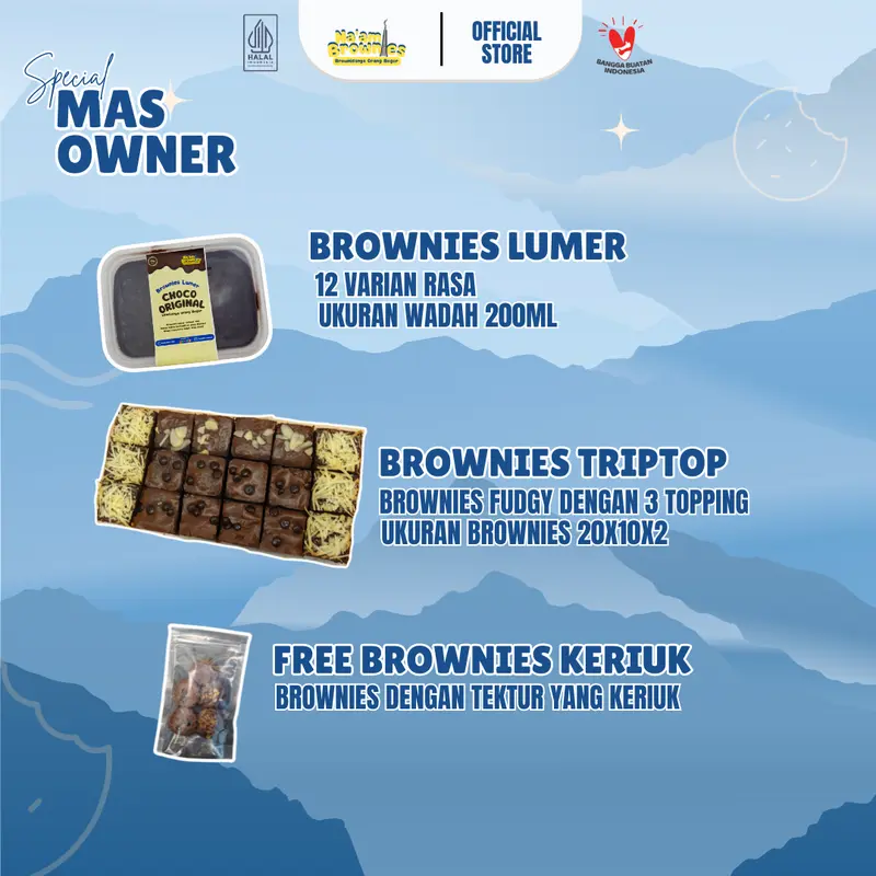 [ Buy 1 get 2 ] BROWNIES FUDGY MEDIUM FULL TOPPING DAN LUMER BY NA'AM - 3 BROWNIES 1