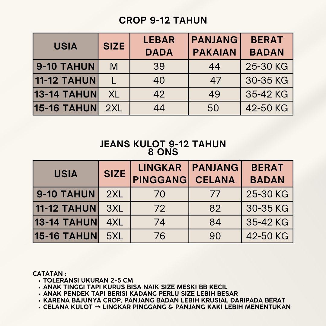 Pakaian Setelan Anak Perempuan Crop Top Model Serut & Celana Jeans Kulot Usia 9-12 Tahun Motif Angka 90 Baby Girl Bahan Tipis Adem Ringan Fashion