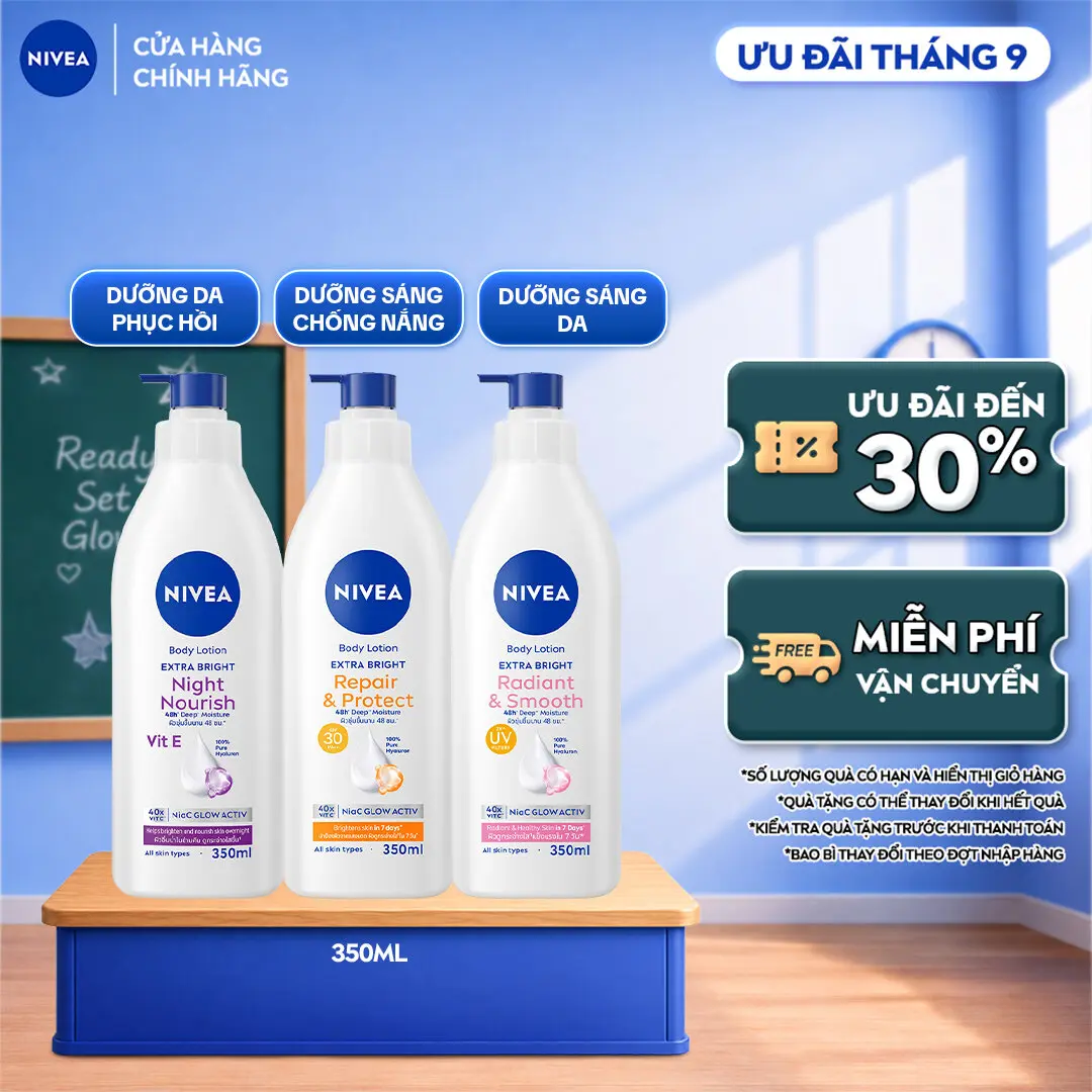 Bộ 2 Sữa Dưỡng Thể NIVEA 8 Super Foods Sáng Da Ban Đêm | Phục Hồi Chống Nắng | Sáng Da Ban Ngày (350mlx2) - 98412/98413/88311