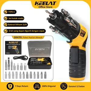 KEELAT KSBS04 NEW 6-in-1 Berputar Cordless Screwdriver Multifungsi 3.6V Mini Mesin bor Obeng baterai impact cordless drill 25PCS Set Baterai Lithium