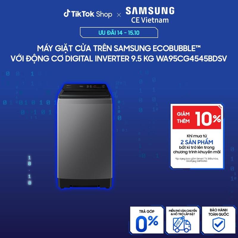 [Freeship] Máy giặt cửa trên Samsung Ecobubble với Động cơ Digital Inverter 9.5 kg WA95CG4545BDSV - giao hàng sau 15 ngày