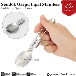 Sendok Garpu Lipat Stainless Steel Alat Makan Camping 2in1 Foldable Spoon Fork Survival Travel Hiking Outdoor Cutlery