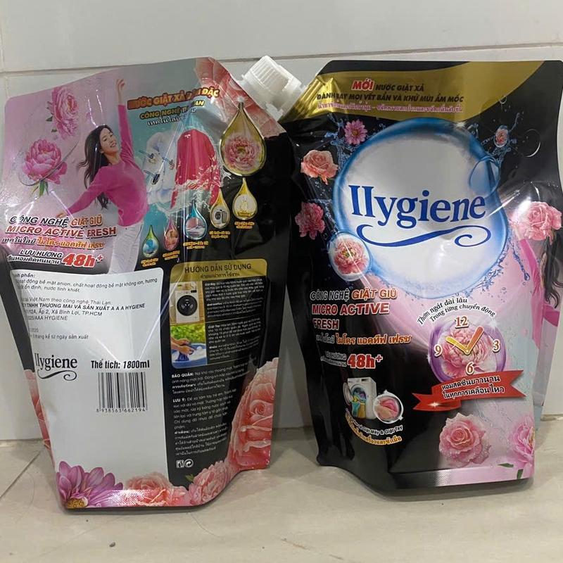 Combo 2 Túi Nước Giặt Xả Hygiene Thái Lan 1800ml - Full Màu Lưu Hương Lâu Sạch Sâu Hàng Nội Địa