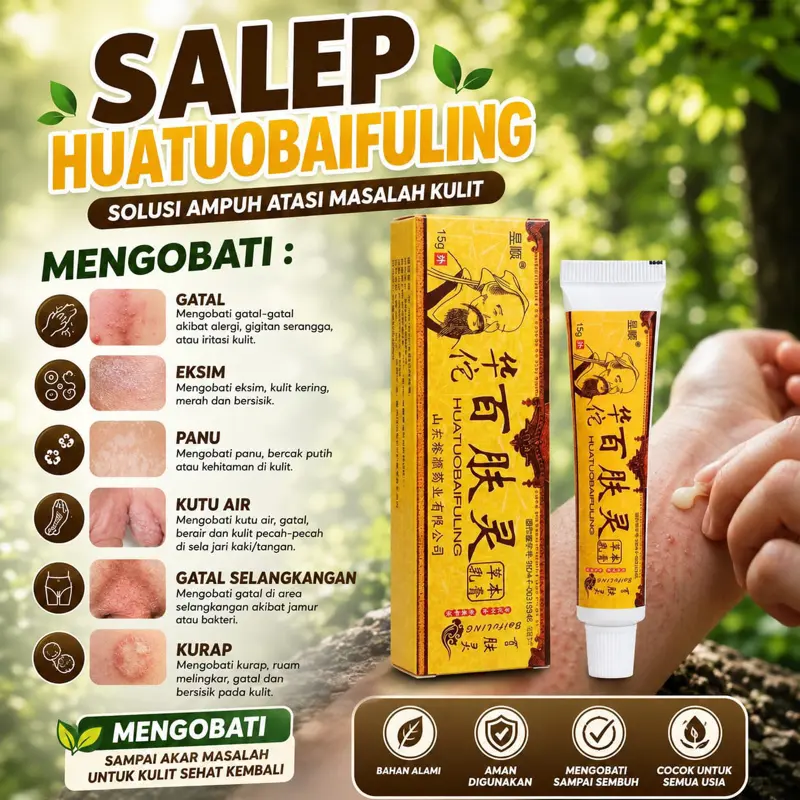 Salep Huatuobaifuling Cap Orang Tua 100% Original Atasi Gatal Alergi Kadas Panu Eksim Mudah Digunakan dan Efektif