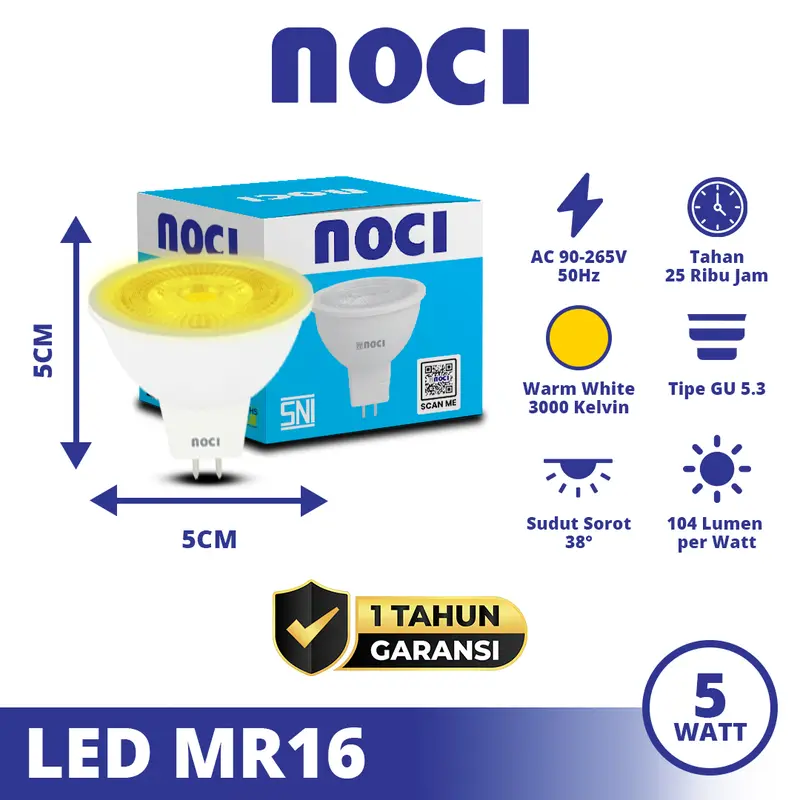 Noci Lampu LED MR16 Tipe E27/GU5.3 5-7 Watt Cahaya Kuning 3000K/Putih 6500K Super Terang Hemat Daya