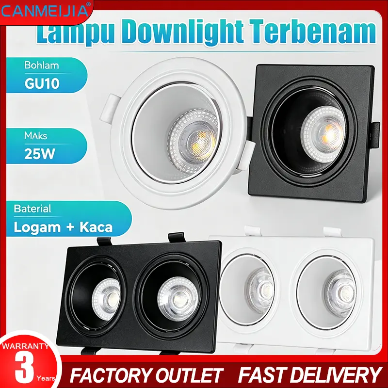 CANMEIJIA Lampu Recessed Downlight Plafon LED 3 Warna Bohlam GU10 Dapat Diganti Lampu Sorot Tertanam Hemat Daya Untuk Dekorasi Rumah Kantor Hotel Ruang Tamu Kamar Tidur