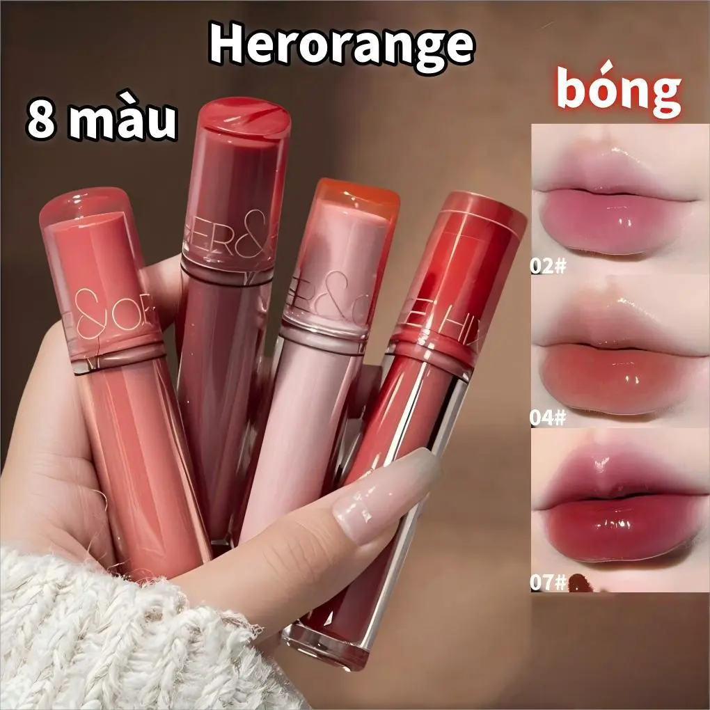 HERORANGE Son Kem Mùa Xuân Bóng Nhiều Nước Hoàn Thiện Tự Nhiên Dưỡng Ẩm Lâu Trôi Màu Nude Công Thức Căng Mọng Tâng Bật Lip Stain Son      juicy  Tint Bóng Real 8 Sắc Thái Hấp Dẫn đá băng cầu vồng   dew glow   Tint
