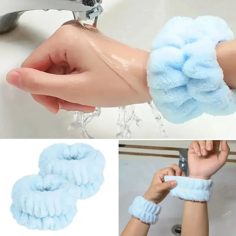 Bộ cổ tay băng đô nơ，dây đeo cổ tay và băng đô cài tóc siêu thấm, phụ kiện tóc thời trang để rửa mặt và trang điểm 4