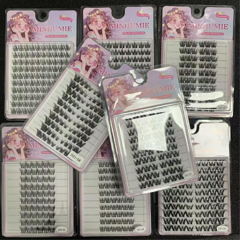 MINIJUMIE Bulu Mata Palsu 14mm dengan Kapasitas Besar dan Keriting Klaster Tunggal Bahan Serat Berkualitas Tinggi Cocok untuk Penampilan Alami Bulumata