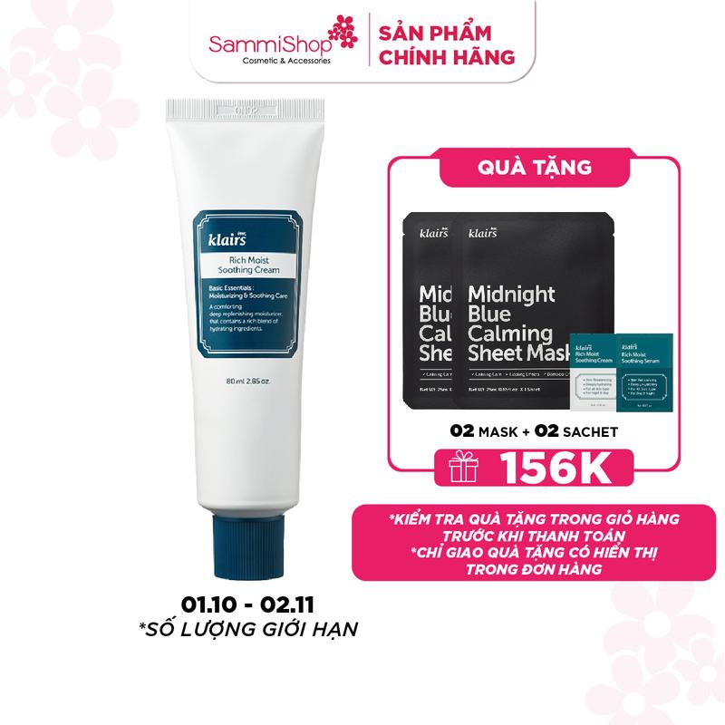 Dear, Klairs Kem dưỡng (Dưỡng Ẩm Da) Rich Moist Soothing Cream 80ml