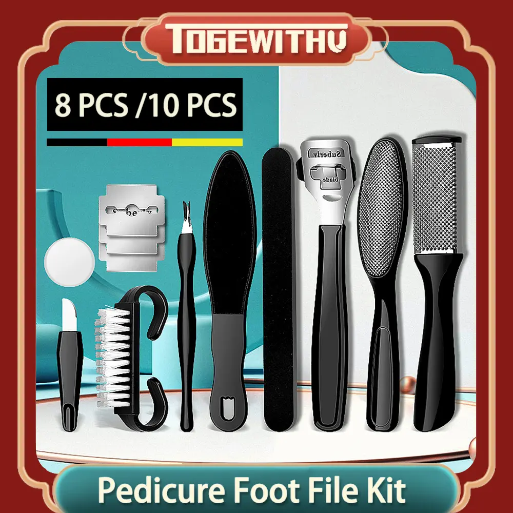 8PCS / 10 PCS Professional Pedicure Tools Set, Foot files Callus Remover for Feet Foot Care Kit for Cracked Heels and Dead Skin Hard Skin Remover with Nail File for Men Women